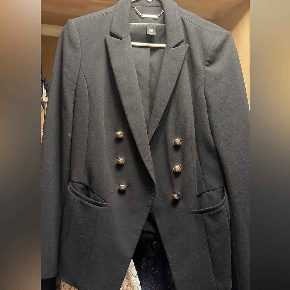 White House Black Market Black Double-Breasted Blazer with Gold Buttons